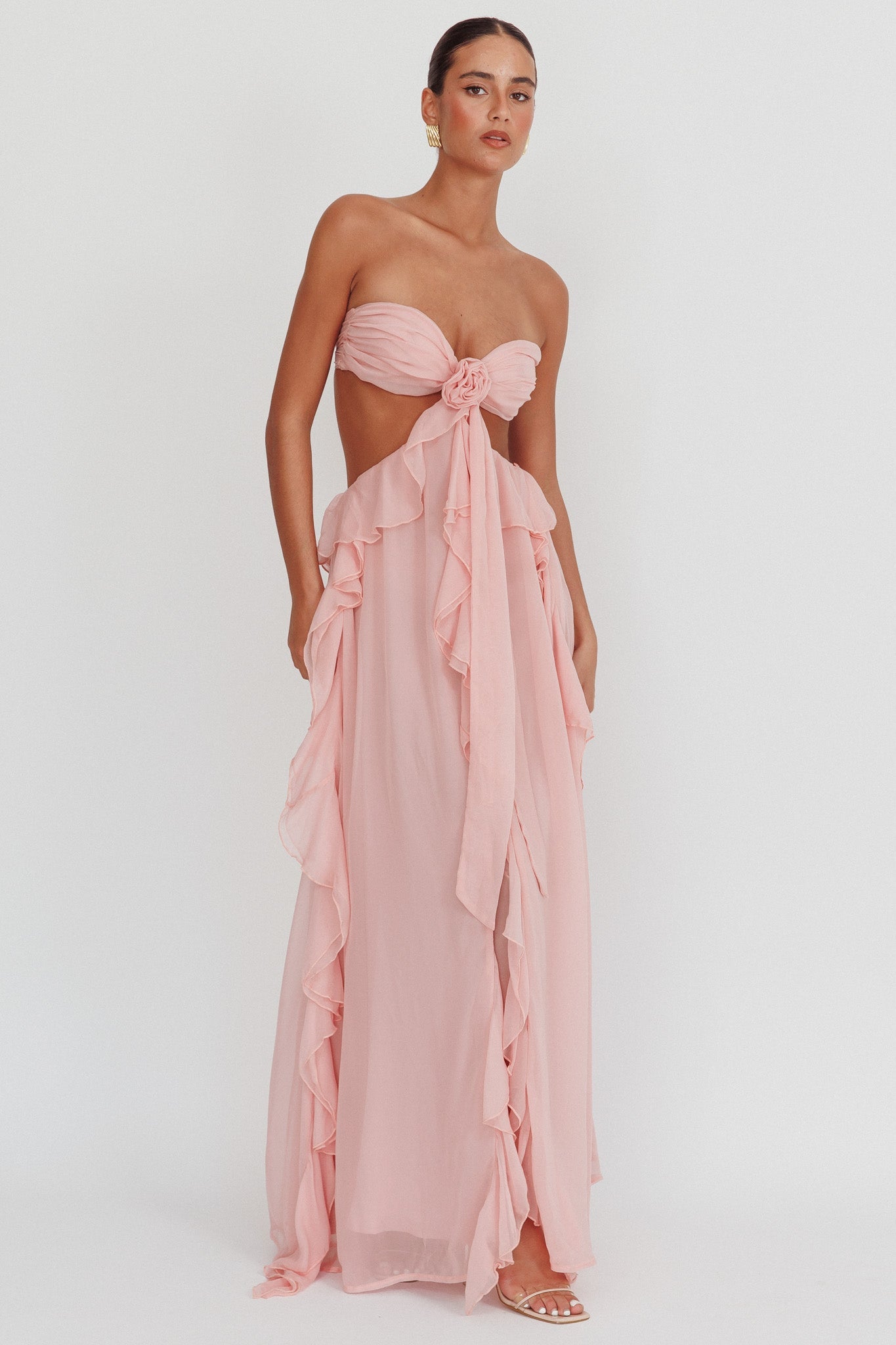 Santiago Cut-Out Ruffle Maxi Dress Blush