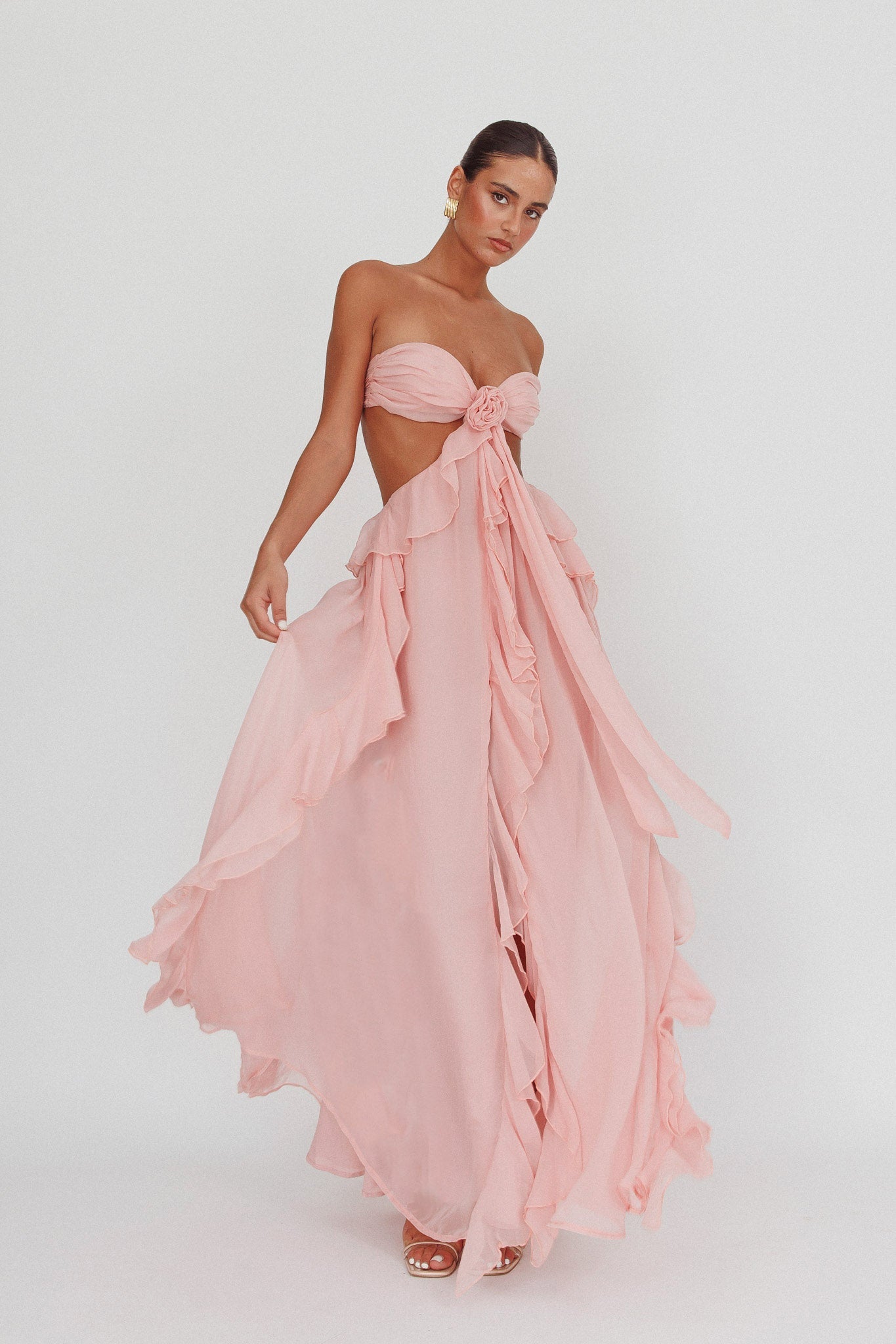 Santiago Cut-Out Ruffle Maxi Dress Blush