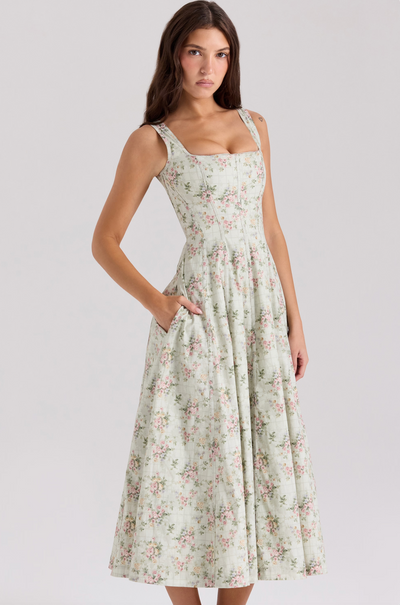 Andrea | Sage Floral Midi Dress