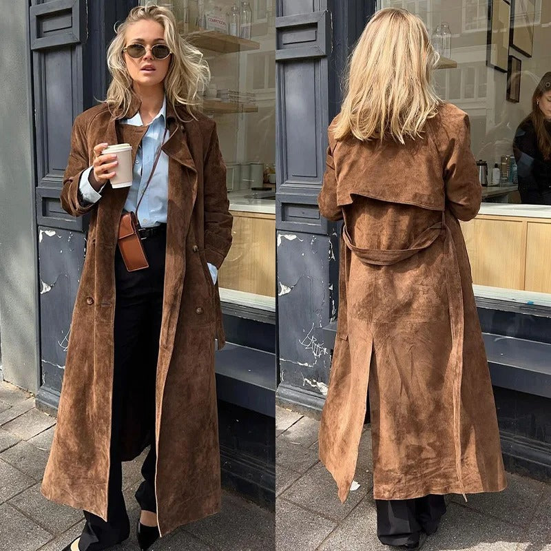 Anna - Suede Leather Trench Coat